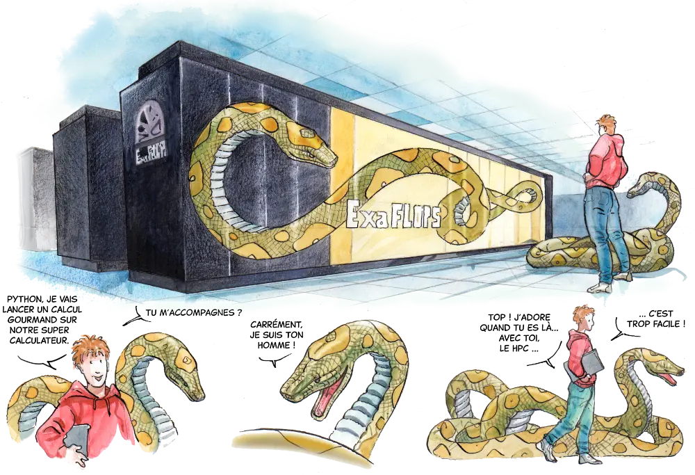 Un supercalculateur avec Python dessiné sur les portes des armoires